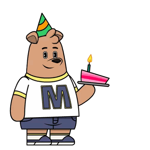 Cartoon Character with M Holding Cake