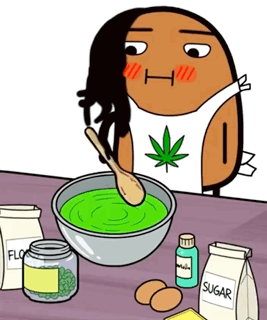Cartoon Character With Marijuana Leaf Mixing Something GIF