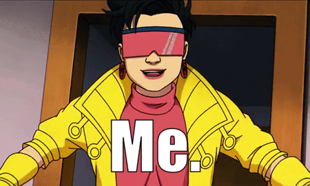 Cartoon Character With Me on Chest in Yellow Jacket and Pink Goggles