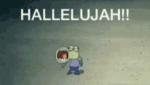 Cartoon Character with Megaphone Saying Hallelujah