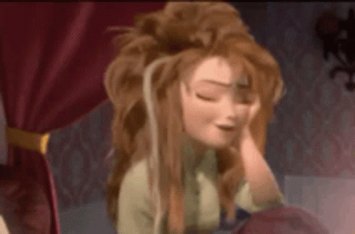 Cartoon Character With Messy Hairdo Sitting on Bed