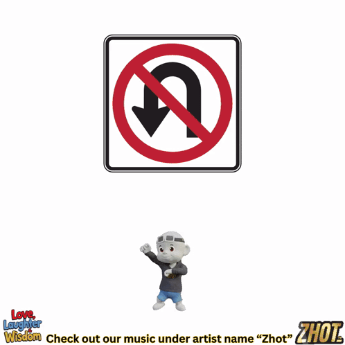 Cartoon Character With No U Turn Sign