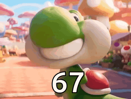 Cartoon Character With Number 67 on Head