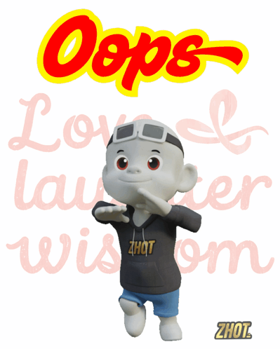 Cartoon Character With Oops Love Laughter Wisdom Sign