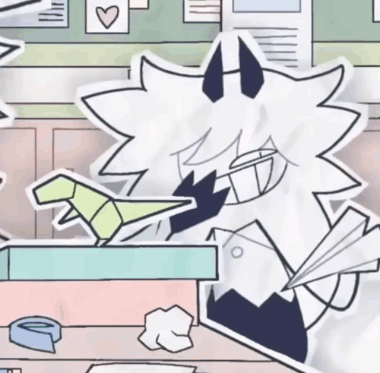 Cartoon Character With Paper Airplane In Mouth At Desk GIF