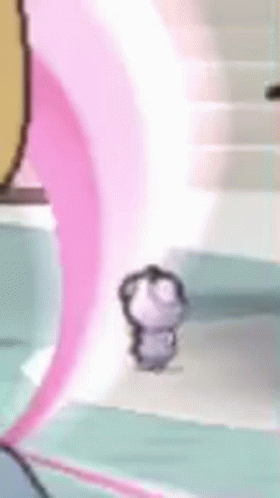 Cartoon Character With Pink Feather In Mouth GIF