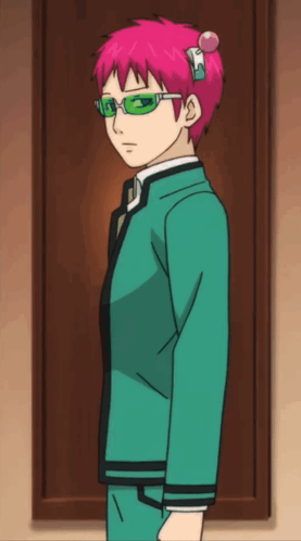 Cartoon Character With Pink Hair and Green Glasses at Door
