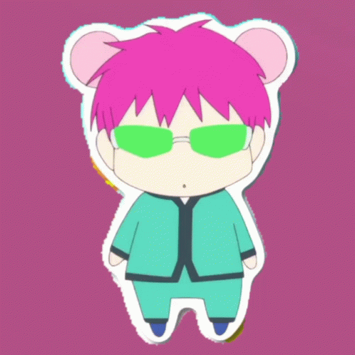 Cartoon Character With Pink Hair and Green Sunglasses