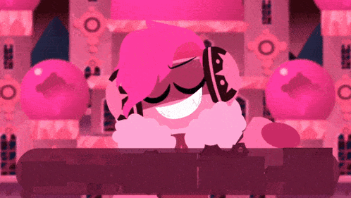 Cartoon Character With Pink Hair and Headphones Smiling