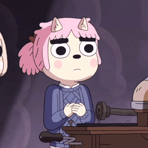 Cartoon Character with Pink Hair and Horns