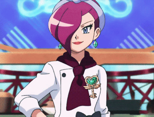 Cartoon Character with Pink Hair and Key Pin