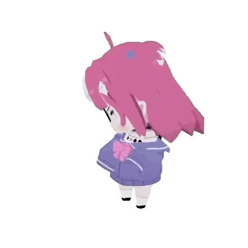 Cartoon Character with Pink Hair and Tail Sitting