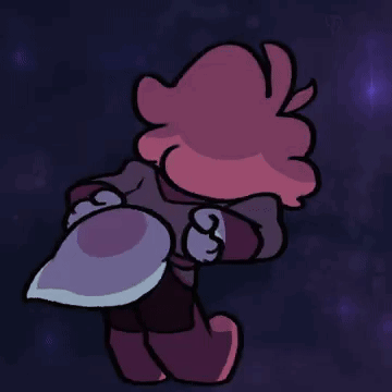 Cartoon Character With Pink Hair Holding Purple Object