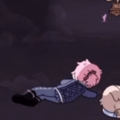 Cartoon Character With Pink Hair Lying on Floor
