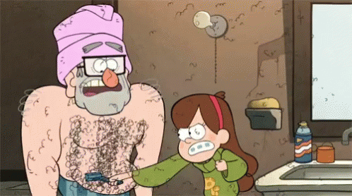 Cartoon Character with Pink Towel on Head