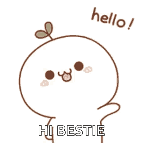 Cartoon Character With Plant on Head Saying Hello Hi Bestie