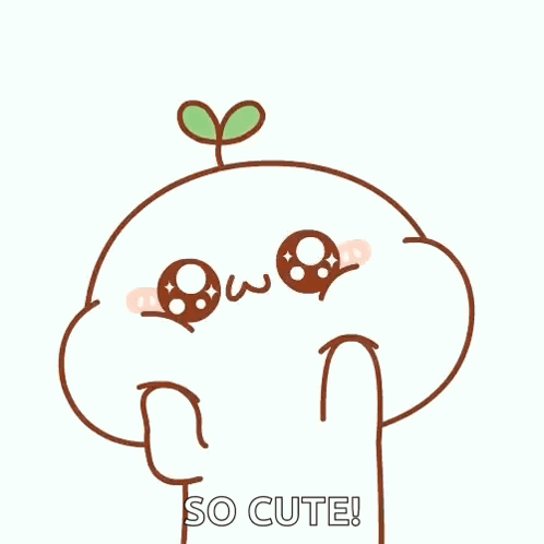 Cartoon Character With Plant on Head Saying So Cute