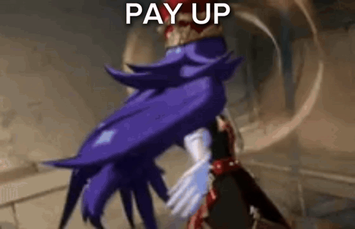 Cartoon Character With Purple Cape and Sword Standing Next to Another