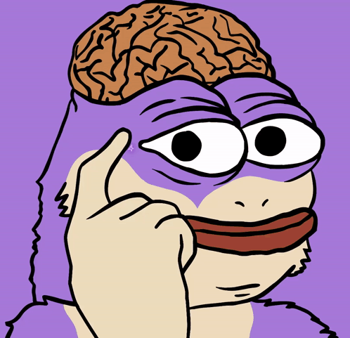 Cartoon Character With Purple Face and Brown Brain