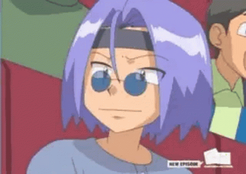 Cartoon Character with Purple Hair and Blue Sunglasses