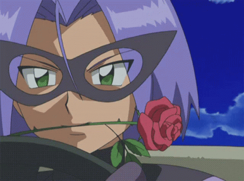 Cartoon Character with Purple Hair and Glasses Holding Rose