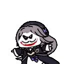 Cartoon Character With Purple Hair and Hat Smiling