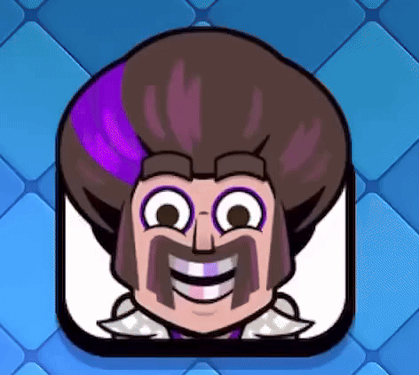 Cartoon Character with Purple Hair and Mustache Smiling