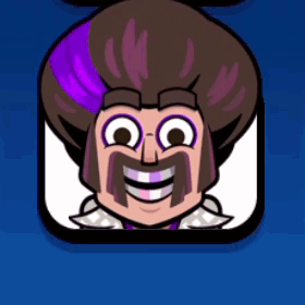 Cartoon Character with Purple Hair and Mustache Smiling
