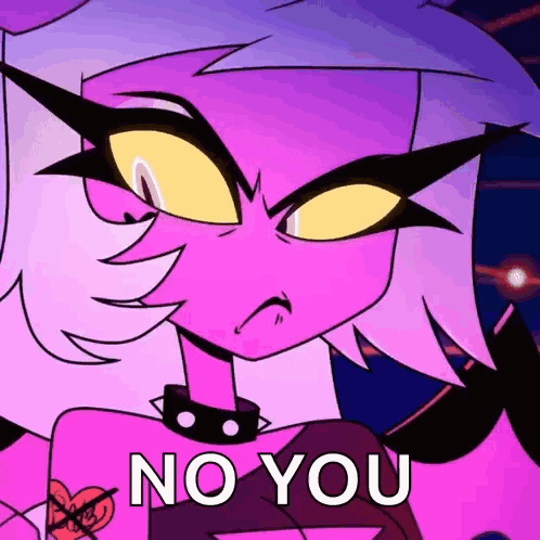 Cartoon Character With Purple Hair And Yellow Eyes Says No You GIF