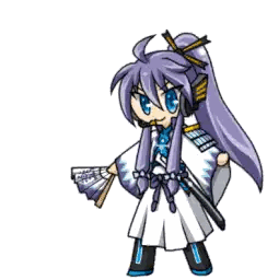 Cartoon Character with Purple Hair Holding Fan
