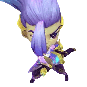 Cartoon Character with Purple Hair Holding Sword