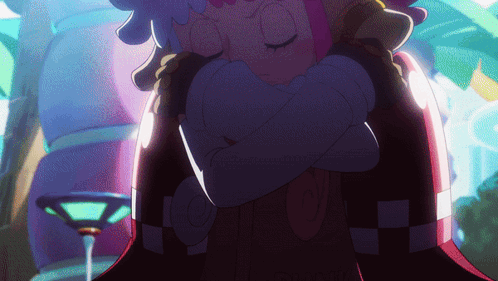 Cartoon Character With Purple Hair Hugging Another Person