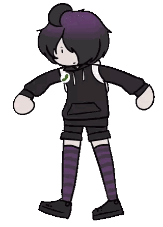 Cartoon Character with Purple Hair in Black Hoodie
