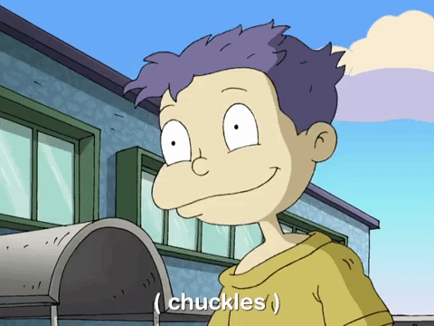 Cartoon Character With Purple Hair Says Chuckles