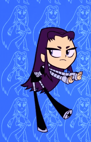 Cartoon Character With Purple Hair Standing In Front Of Pattern GIF