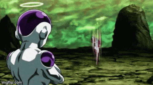 Cartoon Character With Purple Halo Standing Before Rock GIF