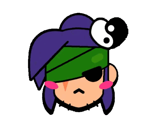 Cartoon Character With Purple Hat and Green Bandage