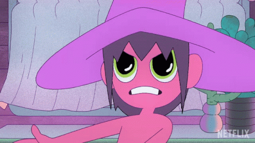 Cartoon Character With Purple Hat and Netflix Logo