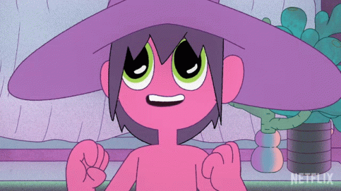 Cartoon Character With Purple Hat And Netflix Logo GIF