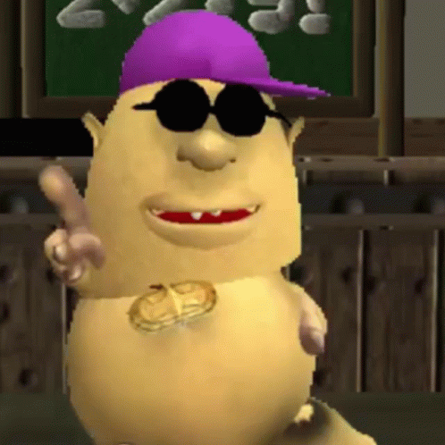 Cartoon Character with Purple Hat and Sunglasses
