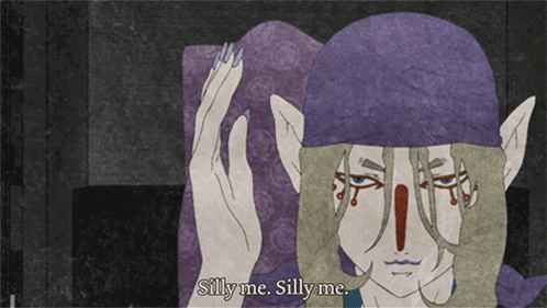 Cartoon Character With Purple Hat Saying Silly Me