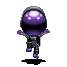 Cartoon Character with Purple Helmet and Gloves