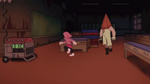 Cartoon Character With Pyramid Head Holding Sword GIF
