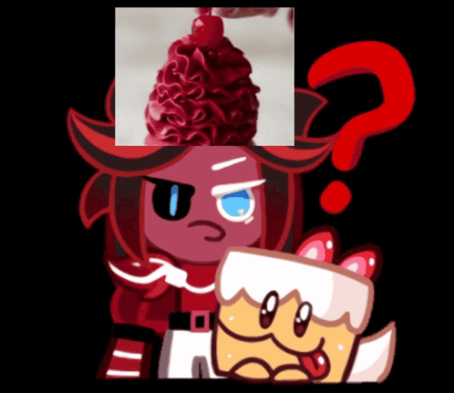 Cartoon Character With Question Mark and Cherry on Head