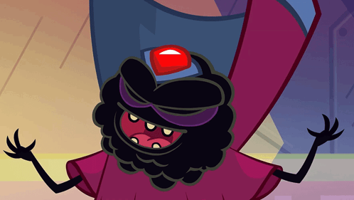 Cartoon Character with Red Button
