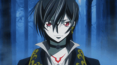 Cartoon Character With Red Eyes And Black Hair GIF