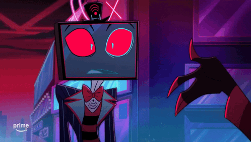 Cartoon Character With Red Eyes And TV Head GIF