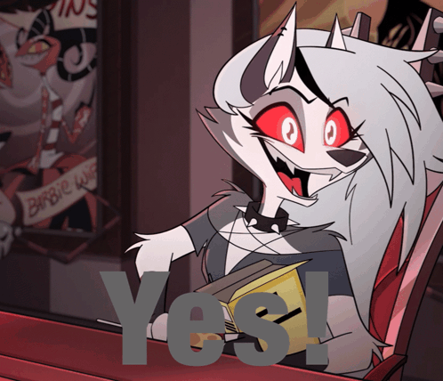 Cartoon Character With Red Eyes Saying Yes