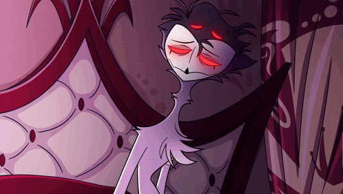 Cartoon Character with Red Eyes Sitting on Chair