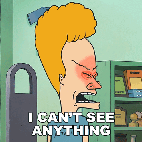 Cartoon Character With Red Face Saying I Can't See Anything